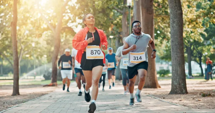 Team HealthTree runners at a marathon